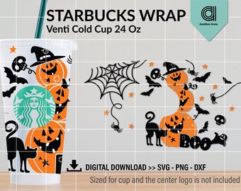 積み重ねられたカボチャのコーヒー コールド カップ ラップ SVG | 24 オンスのコールド カップ用ハロウィーン SVG | Cricut および Silhouette のデジタル ダウンロード用カスタム ラップ カット ファイル