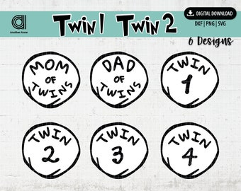 Twin 1 Twin 2 SVG | Mom and dad of twins SVG | Thing 1 and thing 2 printable SVG for Cricut | Thing 1 thing 2 clipart digital download