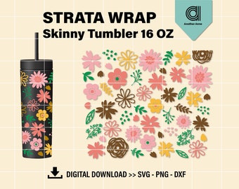 Full wrap pink floral Strata cold cup SVG | DIY Strata Skinny 16 oz instant download | Girl&#39;s custom gift decal Cricut and Silhouette Cameo