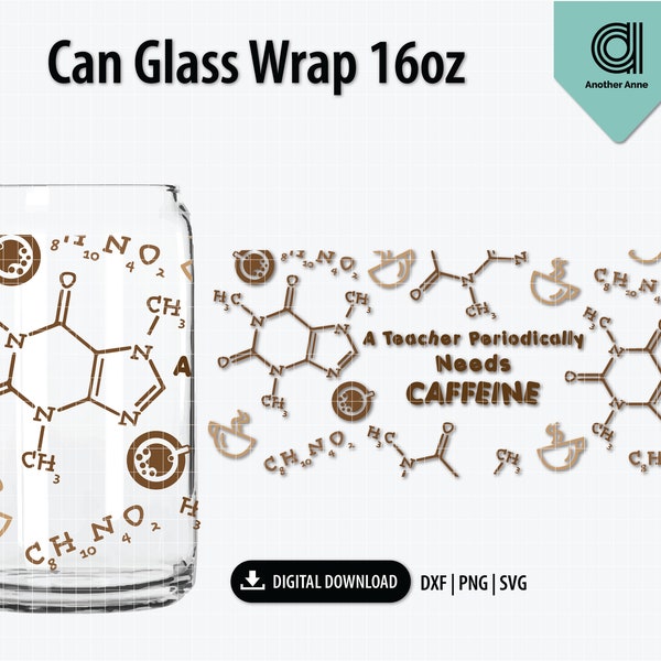 Caffeine chemical structure Libbey can glass svg | Science teacher svg for 16oz beer glass | Coffee teach repeat svg for Circuit&Silhouette