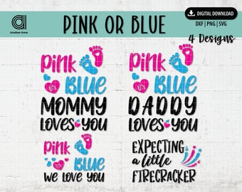 Pink or blue we love you SVG bundle | Pink or blue mommy loves you SVG | Daddy loves you SVG cut files for Cricut digital download