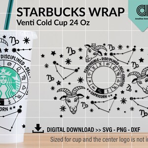 Steenbok SVG voor venti koude cup wrap | Dierenriem Horoscoop teken SVG voor DIY 24oz koude koffiekopje wrap voor Cricut & Silhouette digitale download
