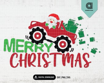 Christmas boxes truck svg | Monster truck png| Merry Christmas svg | Santa dxf | Kids cut files | Holiday clipart for Silhouette and Cricut