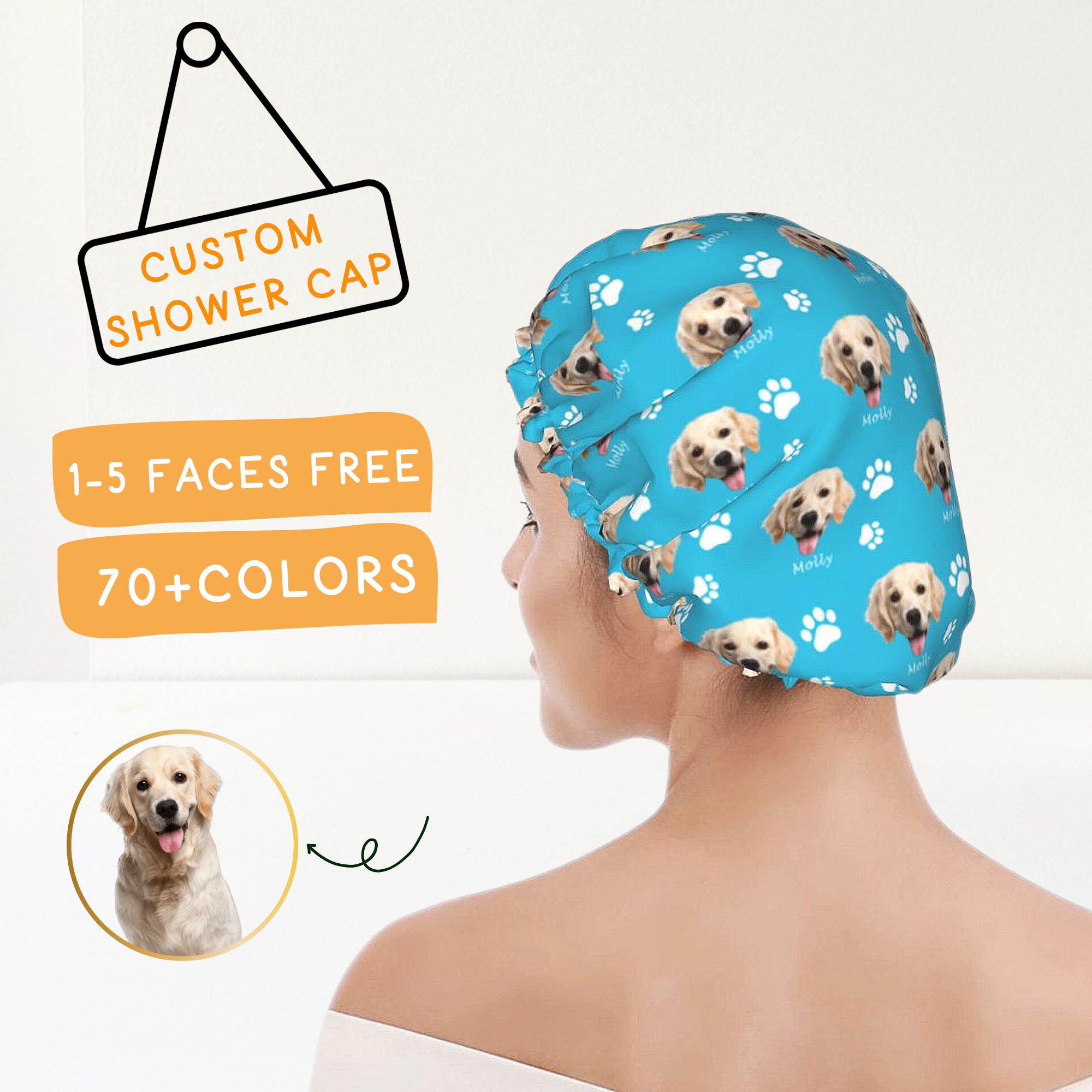 Custom Pet Photo Shower Cap Waterproof Double-Layer Bonnet Blue PEVA inner layer Diameter: 27cm