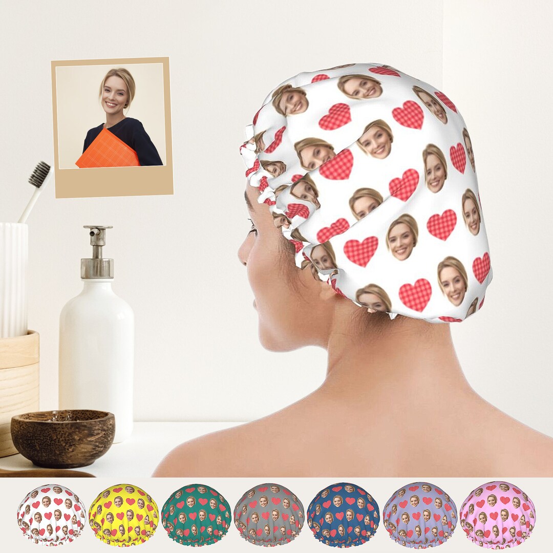 Custom Photo Shower Cap, Red Heart Shape, Personalized Shower Cap ...