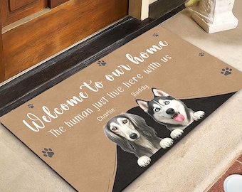 Welcome To Our Home Custom Dog Doormat Peaking Dog Housewarming Gift