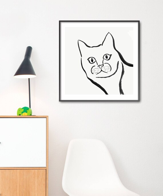 Peeking Cat Cat Print Cat Decor Printable Wall Art Ink Etsy