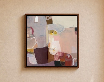 Dipinto astratto originale nei toni del rosa e del bordeaux, 12x12 cm su pannello di legno – Arte moderna e delicata
