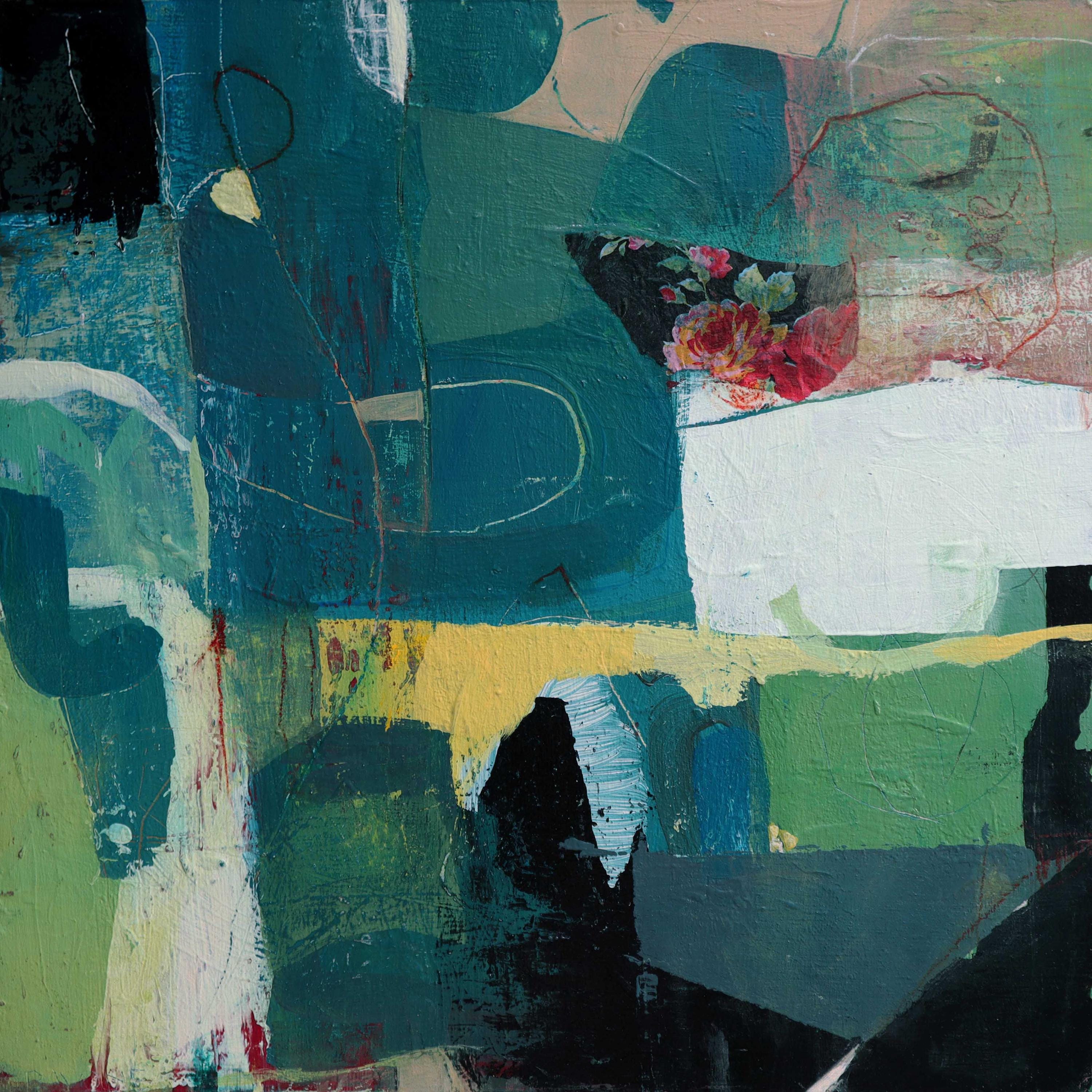 オリジナル抽象画：青緑青のアクリル画（木版、12 x 12インチ） - Etsy