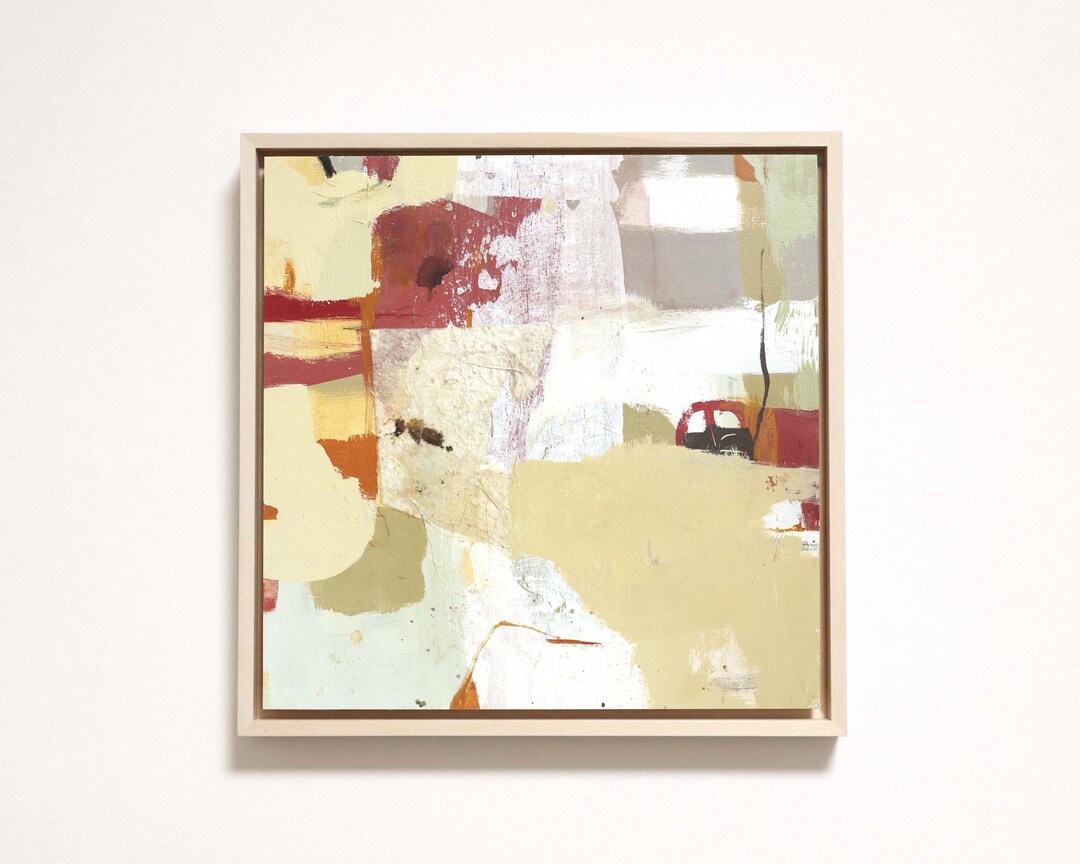 オリジナル抽象コラージュ絵画：ニュートラルミクストメディアアート