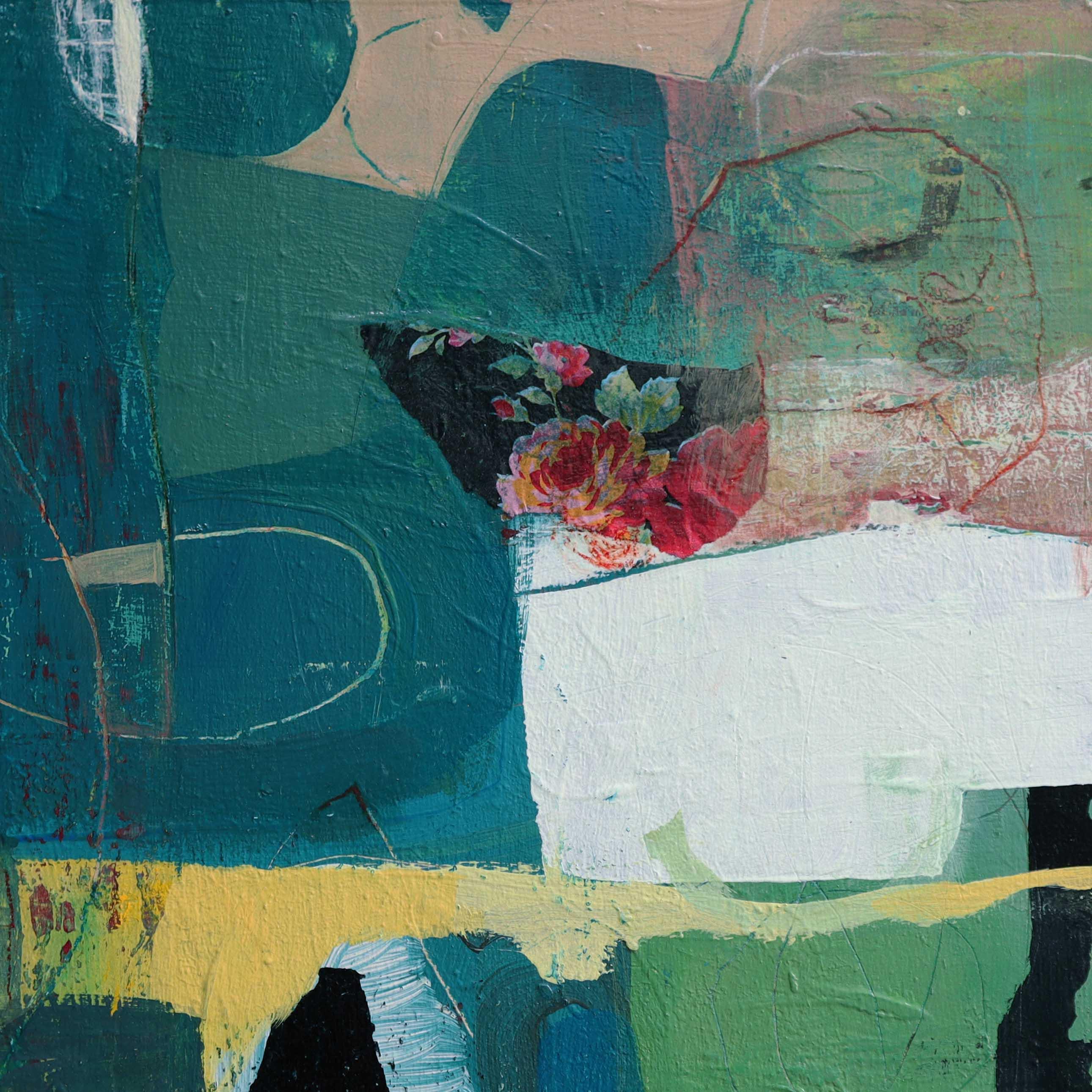 オリジナル抽象画：青緑青のアクリル画（木版、12 x 12インチ） - Etsy