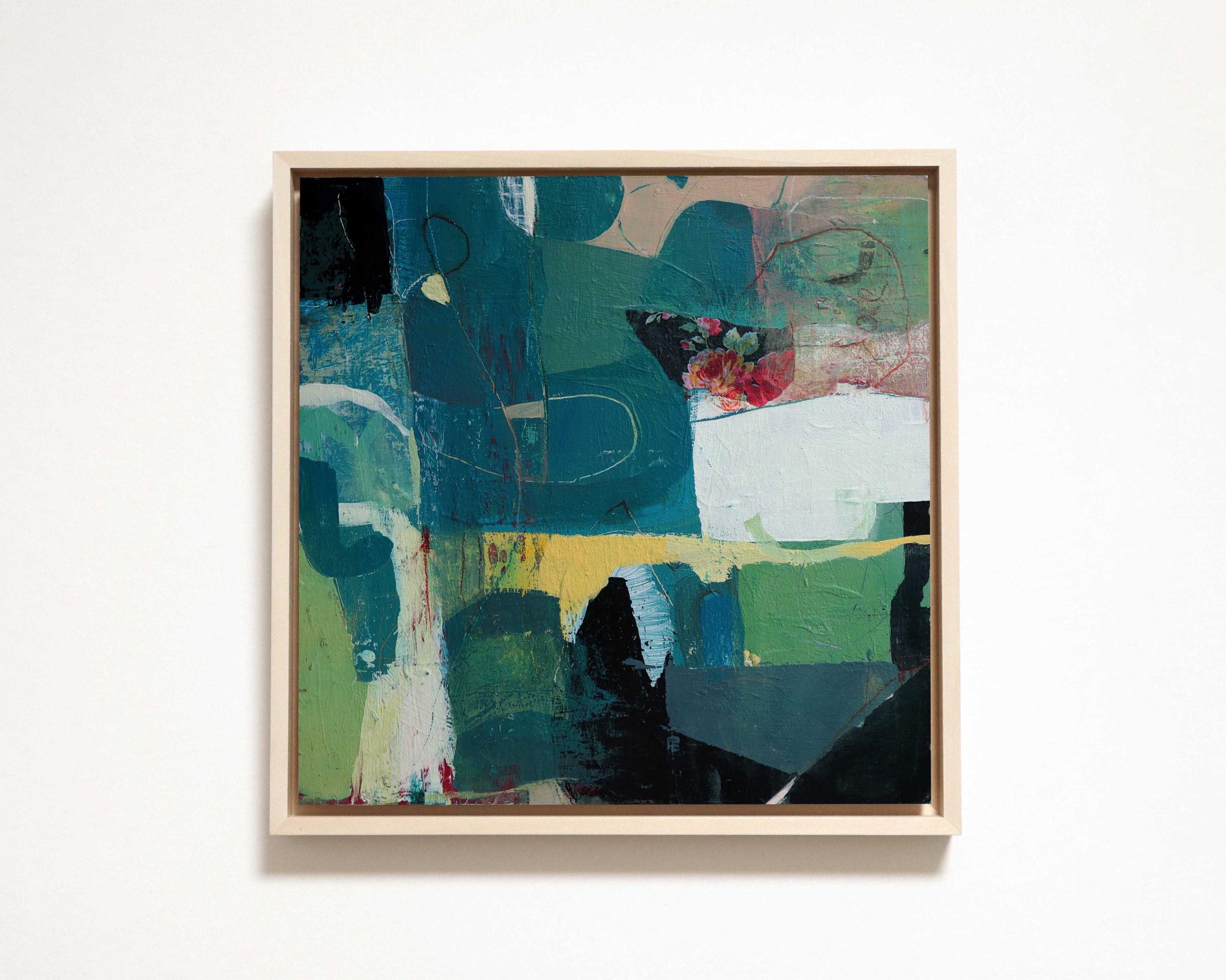 オリジナル抽象画：青緑青のアクリル画（木版、12 x 12インチ） - Etsy