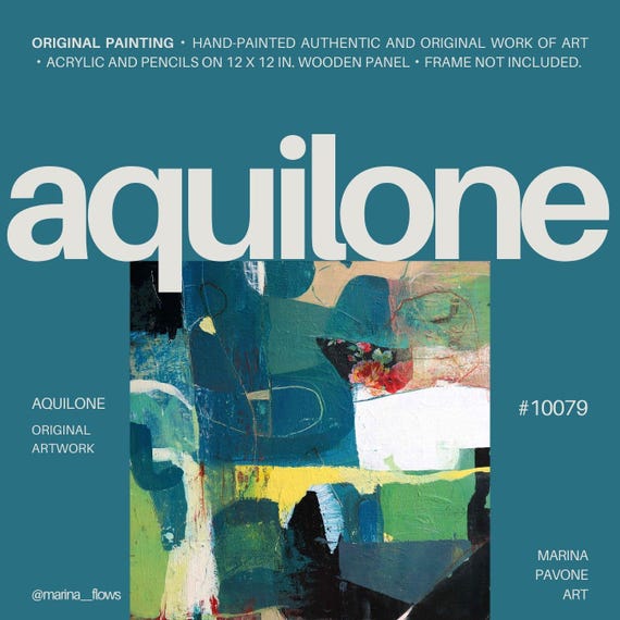 オリジナル抽象画：青緑青のアクリル画（木版、12 x 12インチ） - Etsy