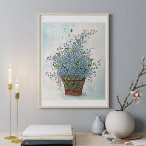 Forget-me-not, Original watercolor painting 24x32cm, Flower painting