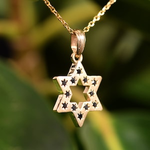 14k Gold Star of David Necklace: Black Diamond Jewish Jewelry
