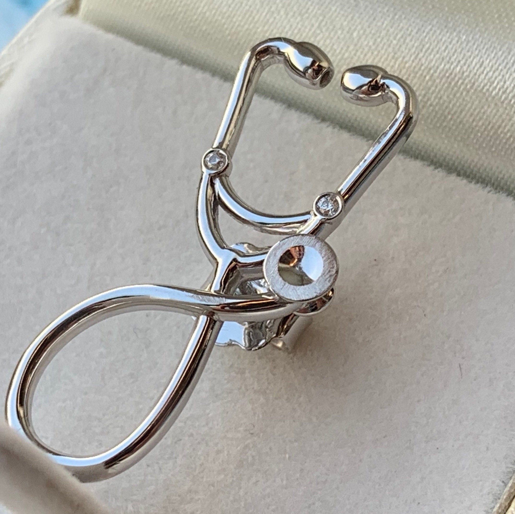 Stethoscope Brooch Silver / 14k Gold Diamond Zirconium Jewelry Etsy UK