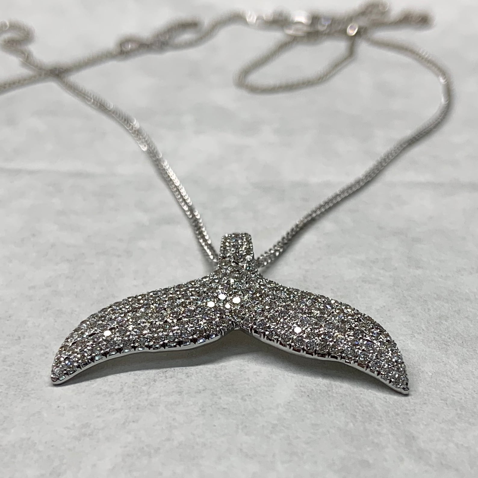 Whale Tail Necklace Natural Diamond White Solid Gold 14K Beach Ocean