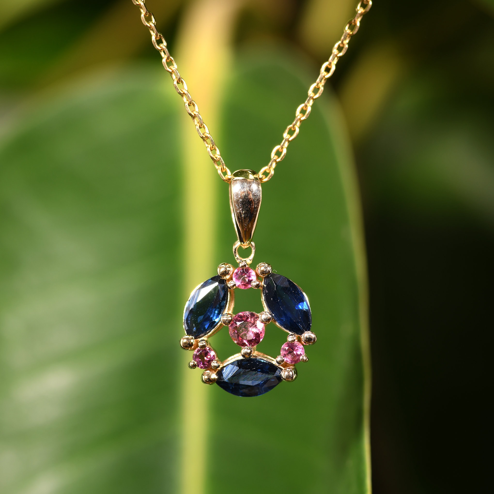 Marquise Sapphire Pendant: 14k Yellow Gold Necklace, Handmade Jewelry
