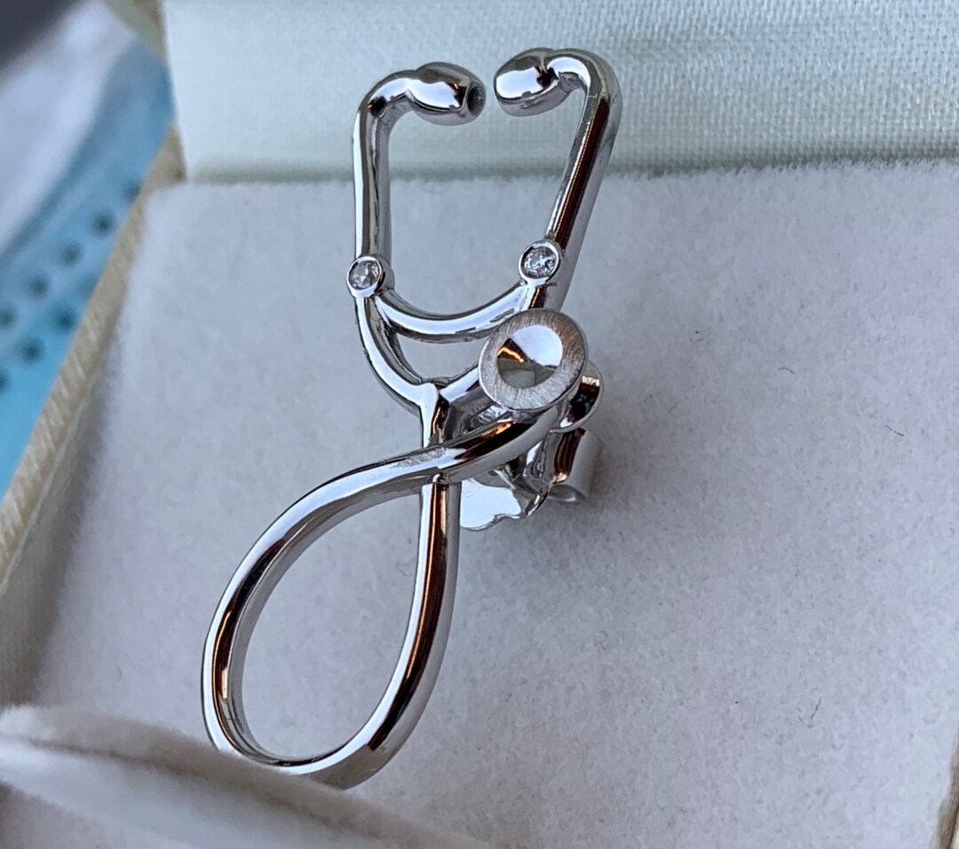 Stethoscope Brooch Silver / 14k Gold Diamond Zirconium Jewelry Etsy UK