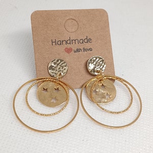 Fancy earrings golden rings, golden star sequin