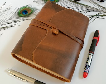 Handmade Leather Grimoire Journal, Eco-Friendly Kraft Lined Paper, Genuine Leather Notebook for Women Men Size-7×5