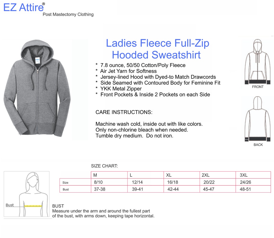 Ladies Gray Fleece Post Mastectomy Jacket / Hoodie Etsy