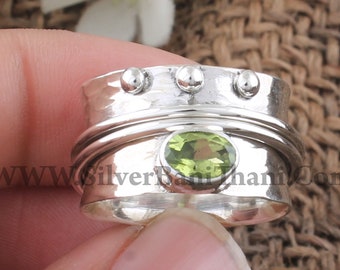 Peridot Gemstone Solid 925 Sterling Silver Spinner Ring Handmade Jewelry ss888