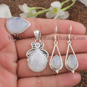 Natural Rainbow Moonstone Silver Jewelry Set | 925 Sterling Silver Jewelry Set For Women | Boho Jewelry Set | Bridal Wedding Jewelry Gift