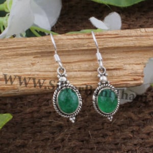 Green Jade Earring-Handmade Earring- 925 Sterling Solid Silver Earring-Oval Green Jade Semi Precious Stone Earring-Green Cabochon Earring