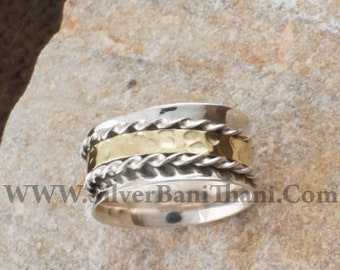 Spinner Ring-Handcrafted Band Ring-925 Sterling Solid Silver Spinner Ring-Thumb Band Spinner Ring-Two Tone Spinner Band Ring Gift For Girls