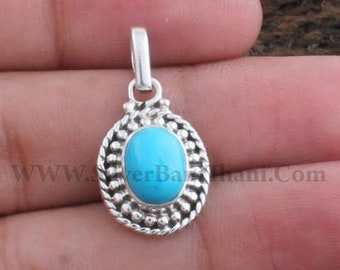 Turquoise Pendant-925 Sterling Silver Pendant-Blue Oval Pendant-Beautiful Jewelry Pendant-Gemstone Jewelry-Gemstone Pendant-Anniversary Gift