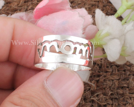 Buy Mom Silver Band Ring 925 Sterling Silver Ring Mom Script Ring