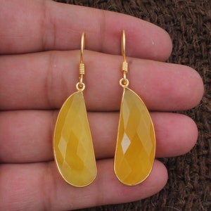 Yellow Jade Earrings Gold Boho 18k Gold Pleated * Dangle * Gemstone * Natural * Lightweight * Teardrop* Delicate * Minimalist * Jade Earring