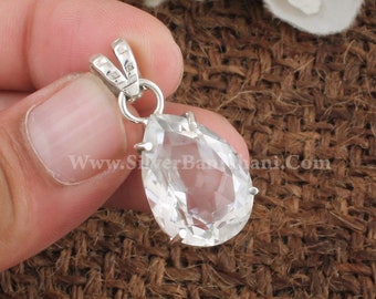 Pear Shape  Crystal Quartz Prong Set Necklace Pendant | 925 Sterling Silver Cut Stone Pendant | Bridal Wedding Jewelry For Women GiftEtsy