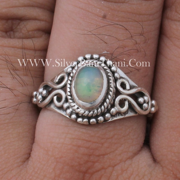 Ethiopian Opal Silver Ring Handcrafted Silver Ring Gift FOR Her Fire Opal Ring Anniversary Ring 925 Sterling Silver ring Silverbanithani