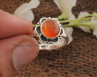 Floral  Design Cabochon Stone Ring l  Natural Red Onyx Ring l  925 Sterling Silver Ring l Boho Silver Ring l Gift For Woman l Jewelry Gift