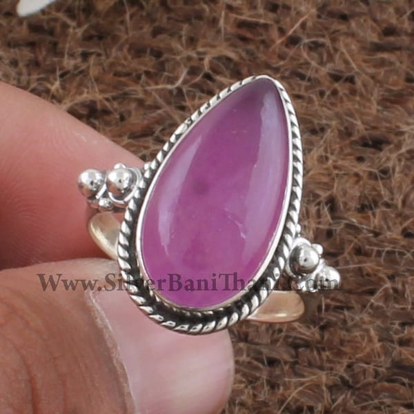Purple Jade Pear Shape Gemstone Silver Ring | 925 Sterling Solid Silver Ring | Designer Handmade Boho Wedding Jewelry | Women Jewelry Gift