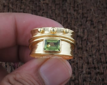 Natural Peridot Gold Plated Spinner - 22K Gold plated Spinner Rings - Anniversary Gift Item Gold Ring - Cut Peridot Spinner- Gold Band Rings