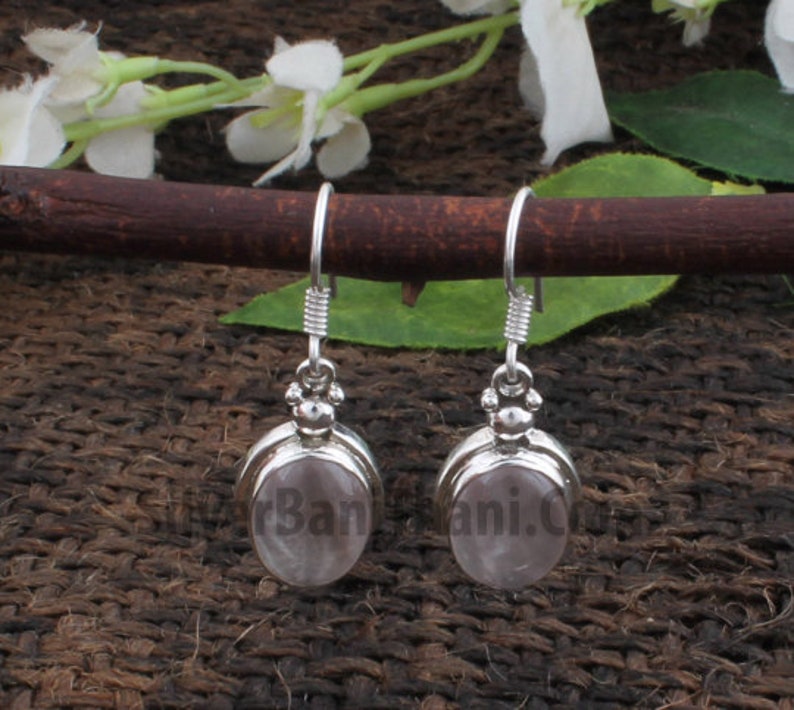 Amazing Rose Quartz Gemstone Earring-925 Sterling Silver Pink Stone Earring-Oval Stone Earring-Silver Jewelry-Layering Earring-Gift For Love