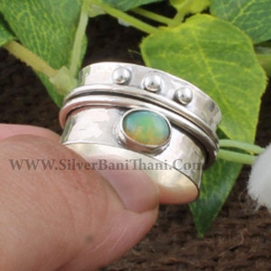 Birthday Opal Ring-Spinner Ring- 925 Sterling Silver Band Ring-Natural Ethiopian Opal Semi Precious Stone With Silver Spinner Band Ring