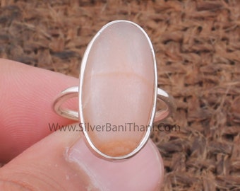 Peach Moonstone Oval Shape Silver Ring | 925 Sterling Silver Ring | Handmade Bridal Jewelry | Moonstone Ring | Women Wedding Jewelry Gift