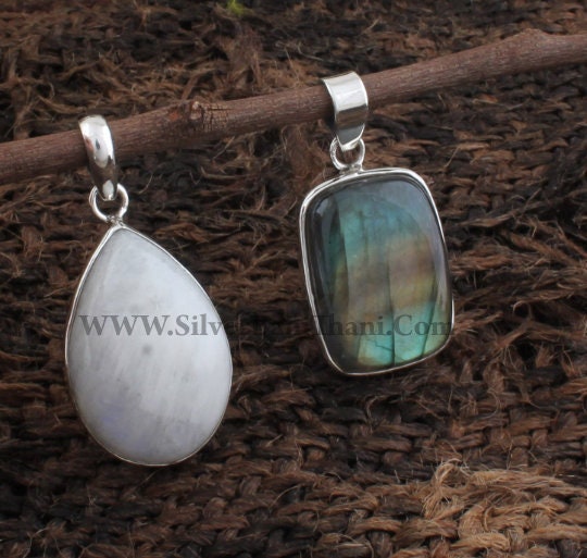 •RAINBOW MOONSTONE TEAR - LARGE FLOURISH• sterling silver pendant