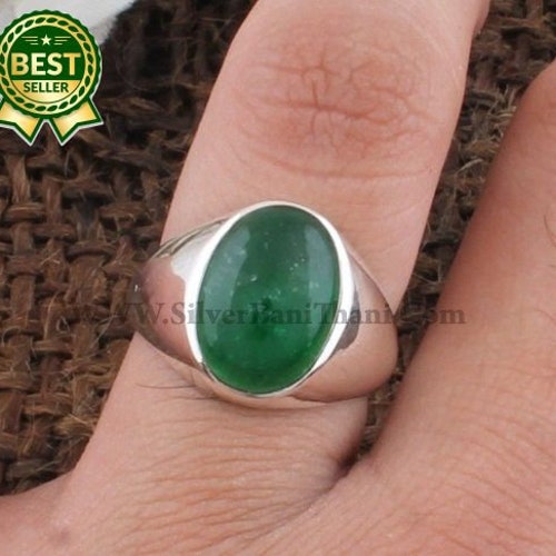 Green Jade 10X14 Solid Gemstone Silver Ring 925 Sterling Etsy