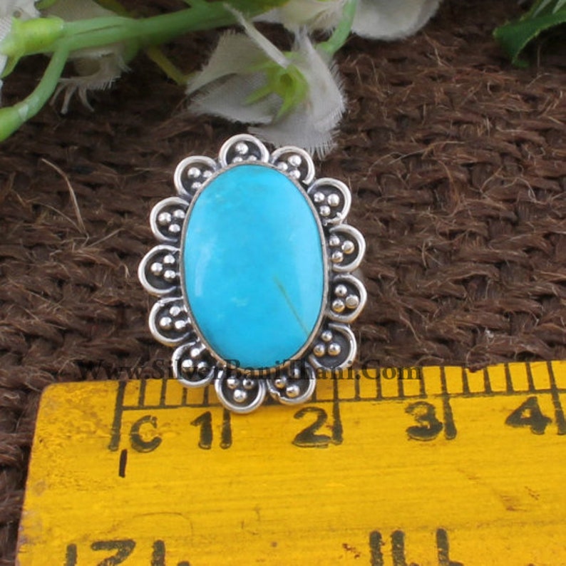 925 Sterling Solid Silver Ring,Oval Cabochon Ring,Middle Finger Ring,Sleeping Beauty Turquoise Gemstone Ring Gift Item Statement Ring