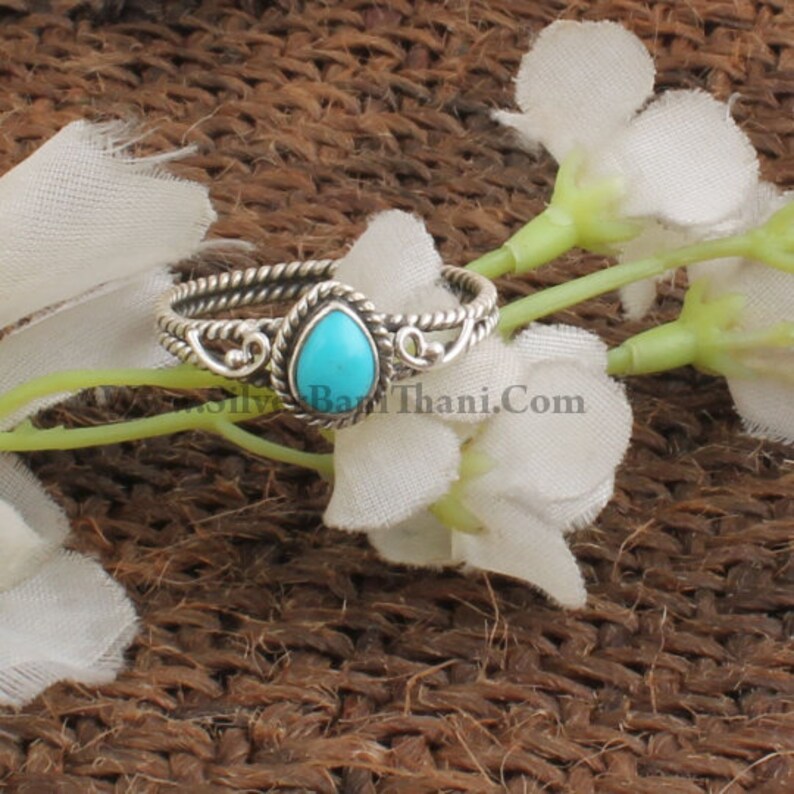 Turquoise Ring-925 Sterling Solid Silver Ring-Pear Stone Ring-Vine Design Silver Ring-Personalized Gift-Cabochon Ring-Silveretsy Cyber