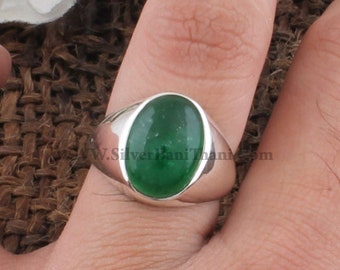 Green Jade Oval Shape Gemstone Silver Ring | 925 Sterling Solid Silver Ring | Handmade Ring | Everyday Jewelry | Women's Rings | Gift Idea