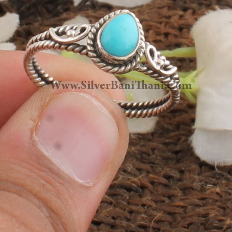 Turquoise Ring-925 Sterling Solid Silver Ring-Pear Stone Ring-Vine Design Silver Ring-Personalized Gift-Cabochon Ring-Silveretsy Cyber