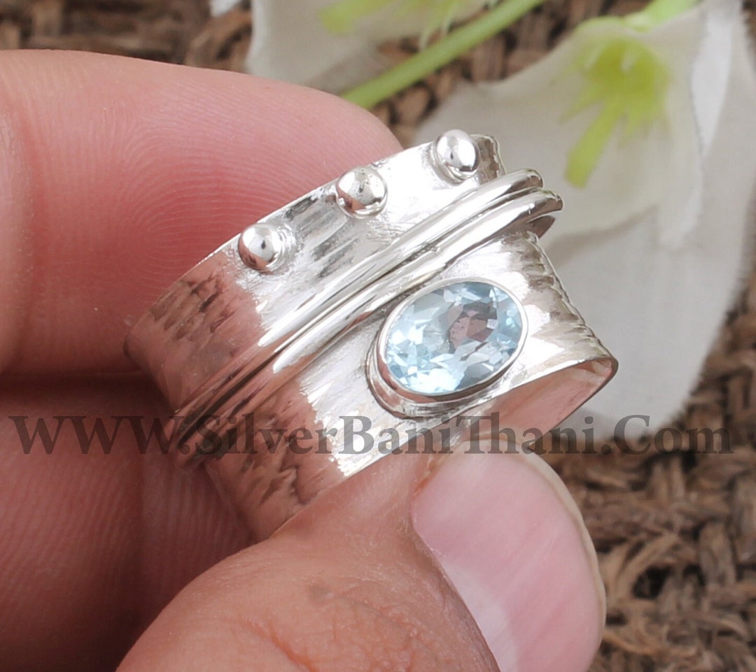 6 Anelli Antistress Donna - Spinner Con Perline, Argento, Regolabili, Regalo