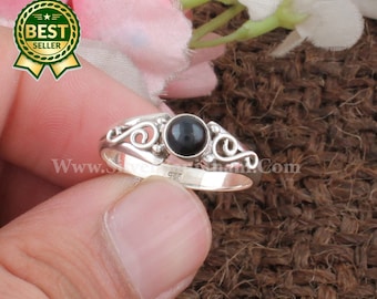 Black Onyx Round Shape Silver Ring | 925 Sterling Silver Ring | Handmade Bridal Jewelry | Present For Her | Women Wedding Jewelry Gift Idea