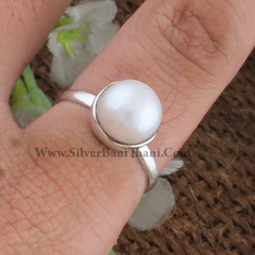Divya Shakti Pearl / Moti / Mukta Gemstone Silver Ring Natural AAA Quality  For Women - Divya Shakti Online